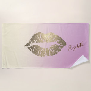 Cute Girly Glitter Lips ,Ombre -Personalised Beach Towel