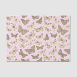Cute Girly Gold Beige Butterfly Pattern on Pink Tissue Paper
