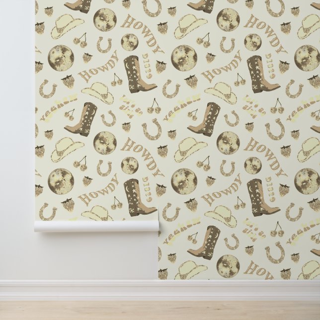 Cute Girly Gold Beige Disco Cowgirl Aesthetic Wallpaper (Application)