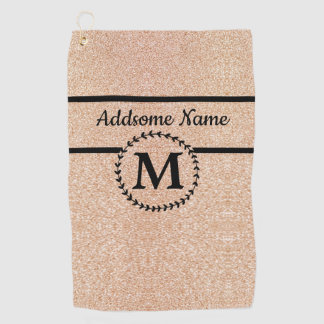 Cute Girly Gold glitter Black monogram chic Golf Towel