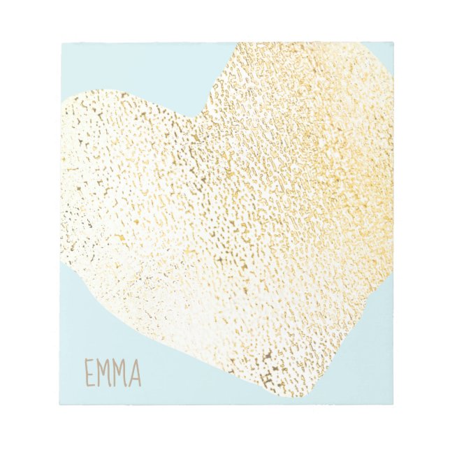 Cute Girly Gold Heart Personalised Name Notepad (Front)