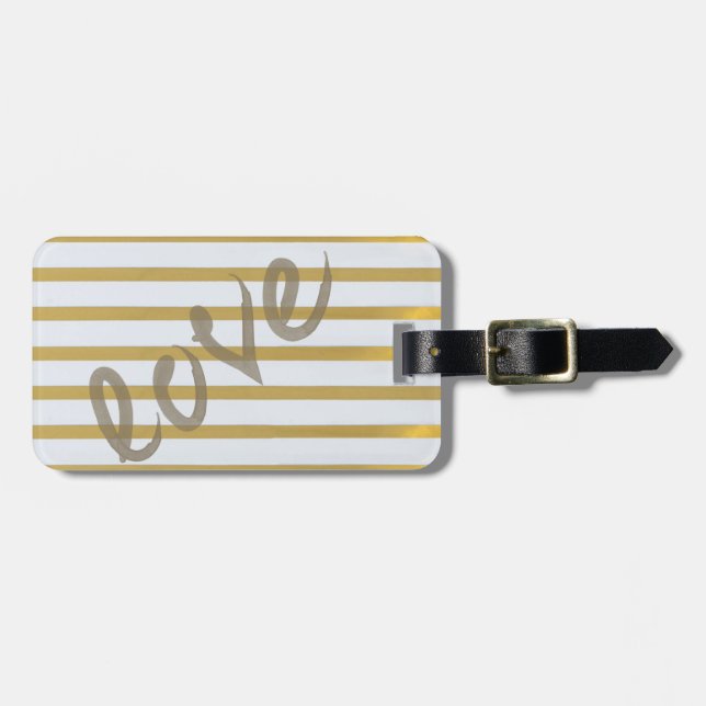 Cute Girly Gold ,Striped,Love-Personalised Luggage Tag (Front Horizontal)