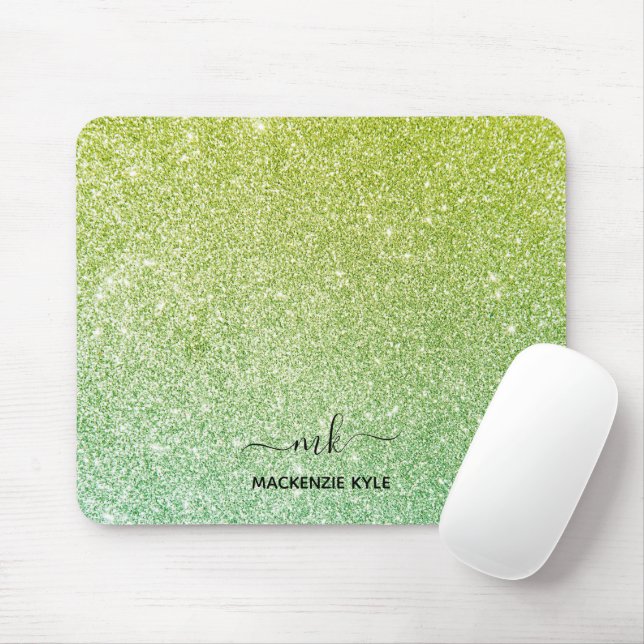 Cute Girly Green Ombre Glitter Mouse Pad (With Mouse)