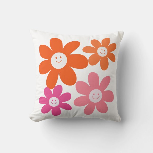 Cute Girly Happy Flowers Cushion (Front)