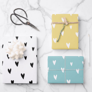 Cute girly heart pattern l Colorful Blue Yellow Wrapping Paper Sheet