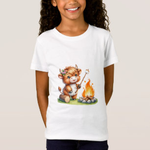 Cute Girly Highland Cow Camping Smores T-Shirt