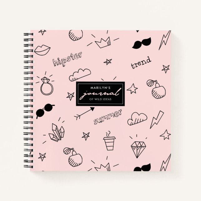 Cute Girly Hipster Hand Drawn Icons Pattern Notebook (Front)