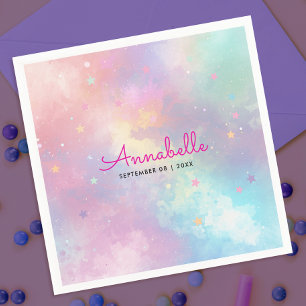Cute Girly Holographic Pastel Sky Star Watercolor  Napkin