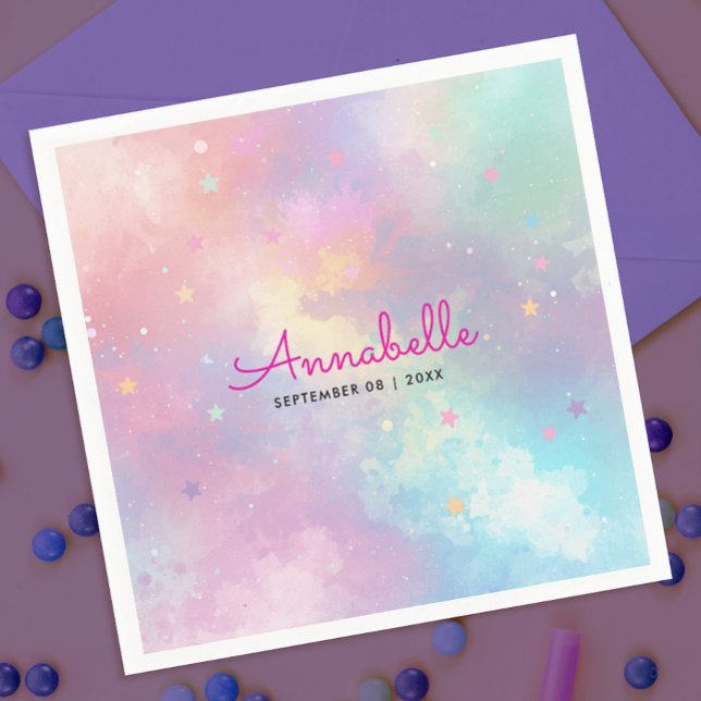 Cute Girly Holographic Pastel Sky Star Watercolor  Napkin (Creator Uploaded)