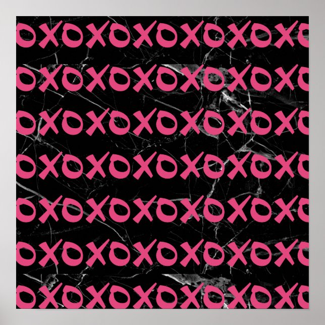 Cute girly hot pink black marble xoxo hugs kisses poster (Front)