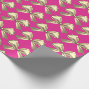 Cute Girly Hot Pink Gold Satin Aesthetic Bow Wrapping Paper
