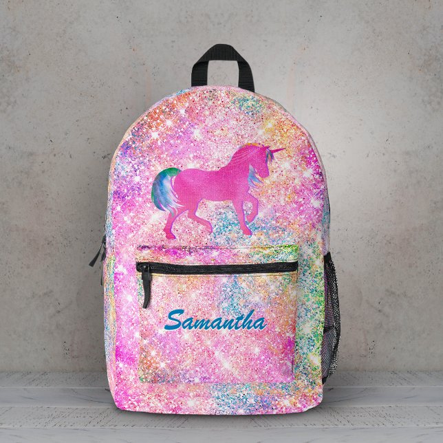 Cute girly hot Pink Rainbow unicorn Glitter  Printed Backpack (Creator Uploaded)