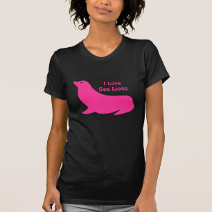 Cute girly hot pink Sea Lion love T-Shirt