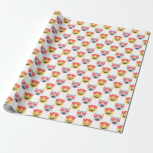 Cute Girly In Love Hearts Cat Emoji Pattern Wrapping Paper