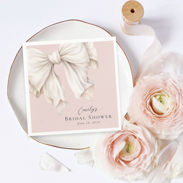 Cute Girly Ivory White Bow on Pink Bridal Shower Napkin (Creator Uploaded)