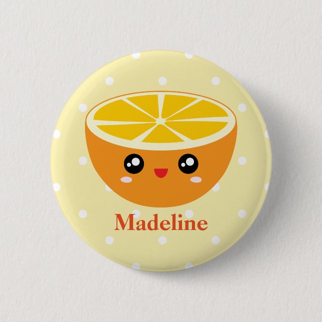 Cute Girly Kawaii Happy Sweet Orange Custom Name 6 Cm Round Badge (Front)