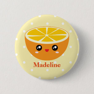 Cute Girly Kawaii Happy Sweet Orange Custom Name 6 Cm Round Badge