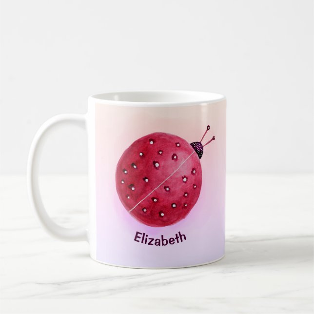 Cute Girly Ladybug Name Coffee Mug (Left)