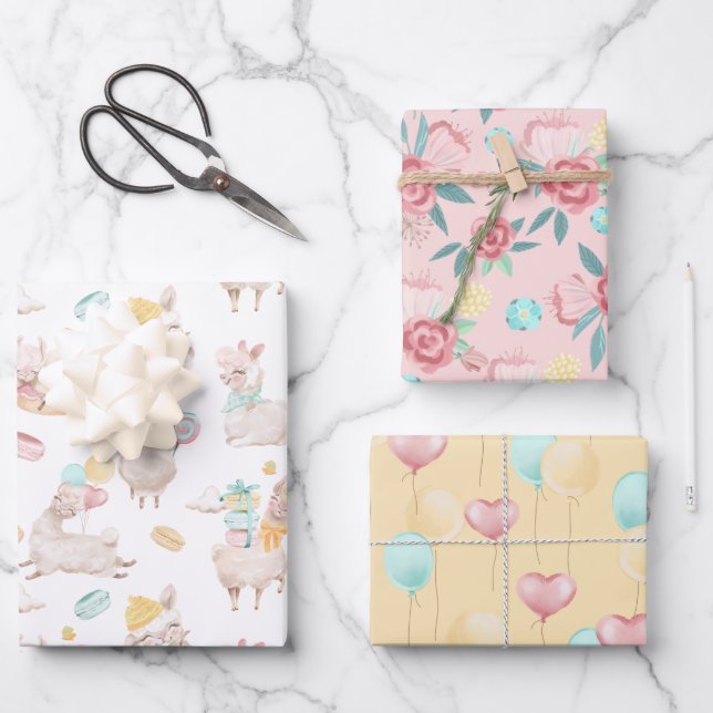 Cute Girly Llama Fun Gift  Wrapping Paper Sheet (Front)