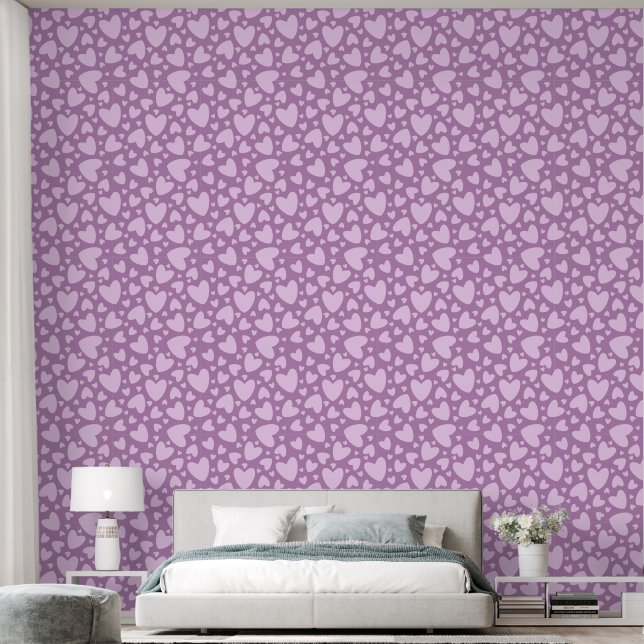 Cute Girly Love Hearts Pink And Plum Wallpaper (Bedroom)