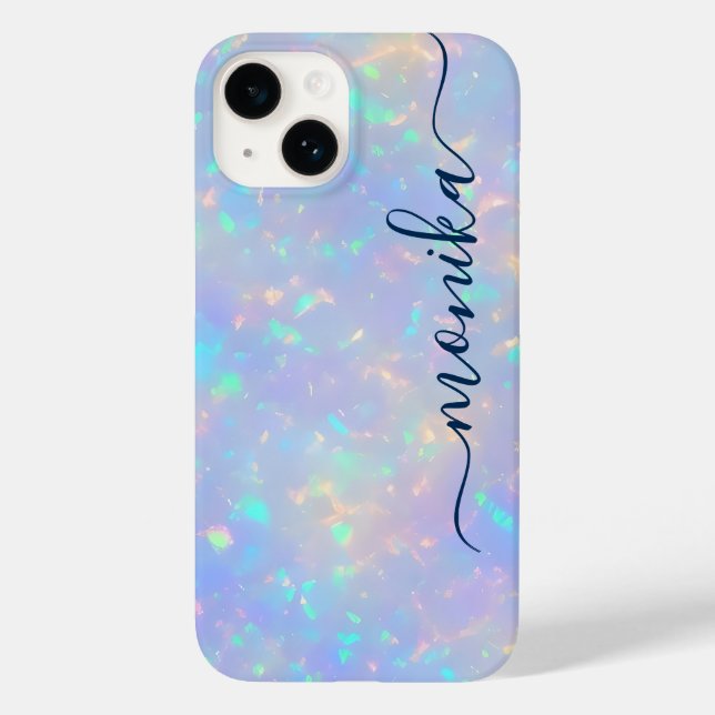 Cute Girly Luxury Navy Blue Holographic Monogram Case-Mate iPhone Case (Back)