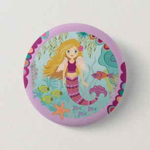 Cute Girly Mermaid 6 Cm Round Badge
