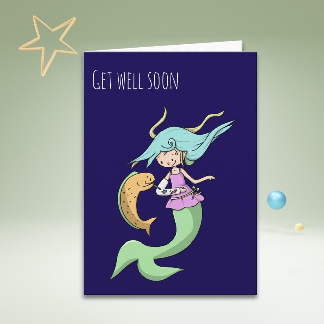 Cute Girly Mermaid Accident Get Well Soon Card (Creator Uploaded)
