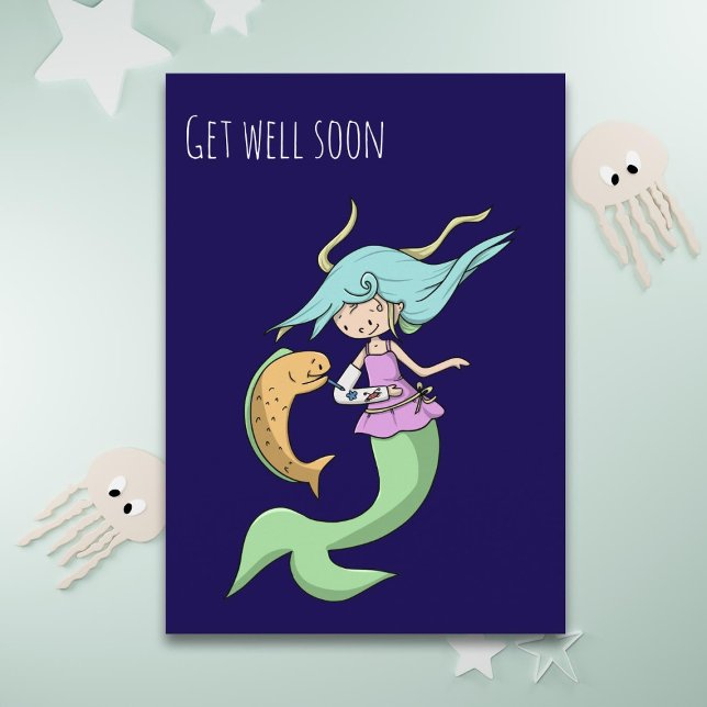Cute Girly Mermaid Accident Get Well Soon Postcard (Creator Uploaded)