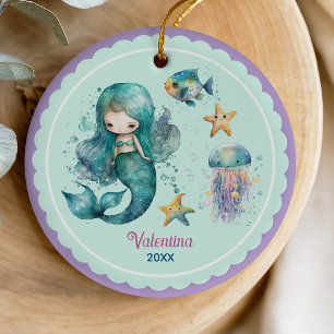 Cute girly mermaid ocean purple christmas keepsake ceramic tree decoration