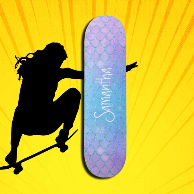 Cute Girly mermaid purple glitter chic Skateboard (Girl Power, Original and best online Zazzle skateboard shop- Urban Warrior)