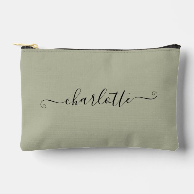 Cute Girly Minimalist Custom Name | Cement Grey Accessory Pouch (Front)