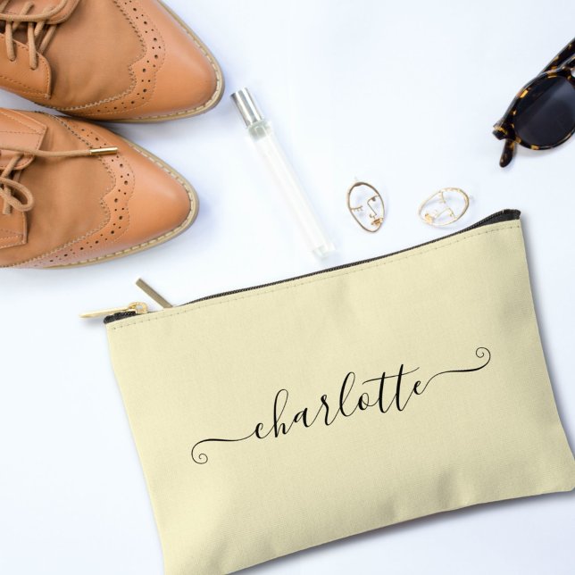 Cute Girly Minimalist Custom Name | Cream Accessory Pouch (Creator Uploaded)