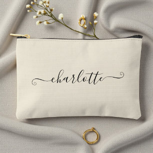 Cute Girly Minimalist Custom Name   Natural White Accessory Pouch