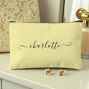 Cute Girly Minimalist Custom Name   Pale Yellow Accessory Pouch