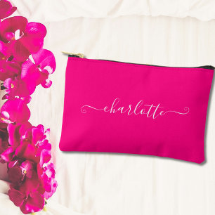 Cute Girly Minimalist Custom Name Rose Pink Accessory Pouch