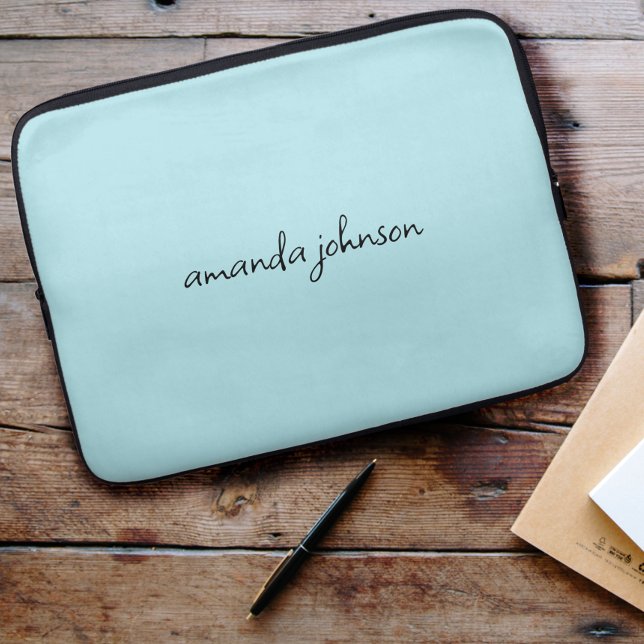 Cute Girly Modern Blue Monogram Cursive Full Name Laptop Sleeve (Creator Uploaded)