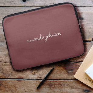 Cute Girly Modern Red Monogram Cursive Full Name Laptop Sleeve
