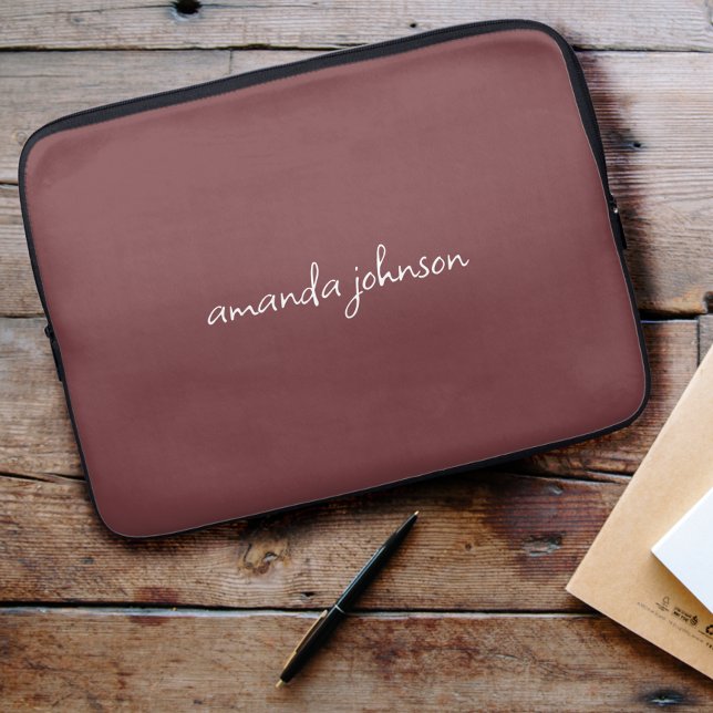 Cute Girly Modern Red Monogram Cursive Full Name Laptop Sleeve (Creator Uploaded)