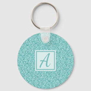 Cute Girly Monogram Blue Sparkle Key Ring