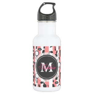 Cute girly monogram cosmetics stripes pattern 532 ml water bottle