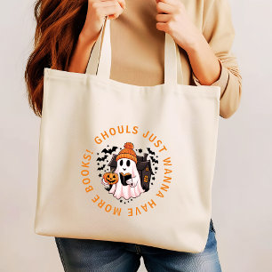 Cute Girly Monogram Halloween Book Lovers Large Tote Bag
