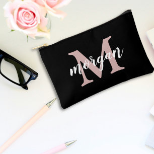 Cute Girly Monogrammed Bridesmaid Gift   Black Accessory Pouch