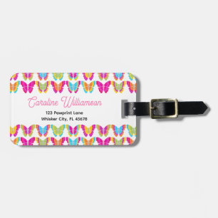 Cute Girly Multicolor Rainbow Butterflies Name Luggage Tag
