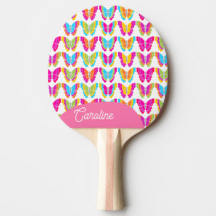 Cute Girly Multicolor Rainbow Butterflies Name Ping Pong Paddle