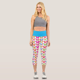 Cute Girly Multicolor Rainbow Butterfly Pattern Capri Leggings