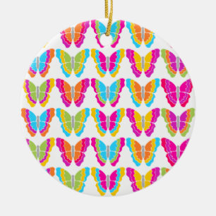 Cute Girly Multicolor Rainbow Butterfly Pattern  Ceramic Tree Decoration