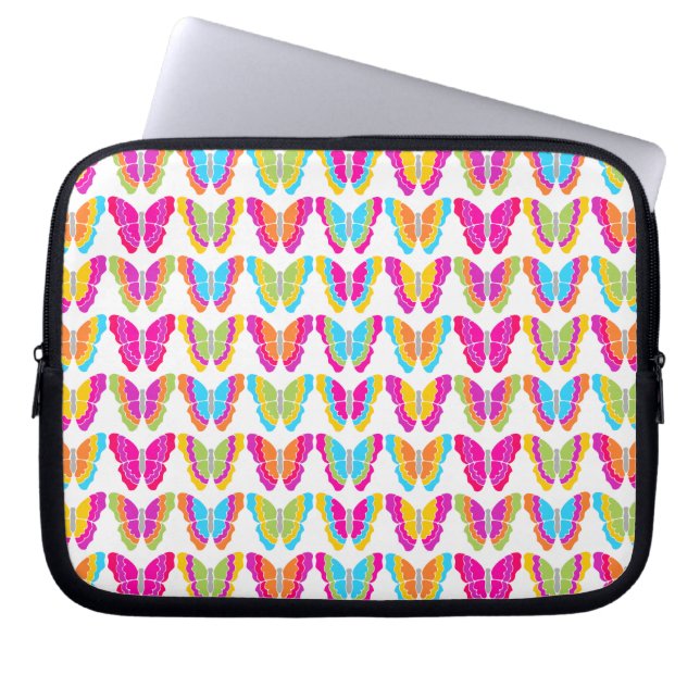 Cute Girly Multicolor Rainbow Butterfly Pattern  Laptop Sleeve (Front)
