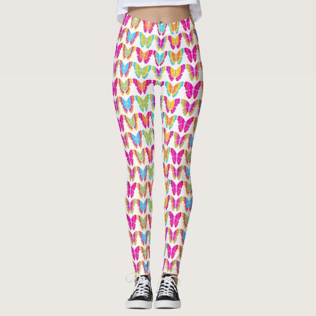 Cute Girly Multicolor Rainbow Butterfly Pattern  Leggings (Front)