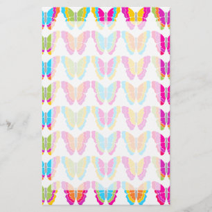 Cute Girly Multicolor Rainbow Butterfly Pattern Stationery