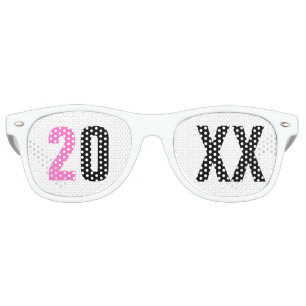 Cute Girly New Years Eve White and Pink Custom Retro Sunglasses